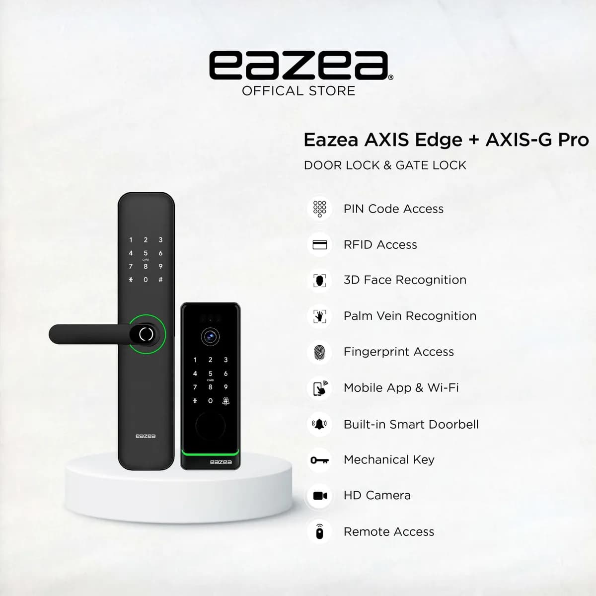 Eazea AXIS Edge Smart Door Lock - AXIS-G Pro Smart Gate Lock Bundle
