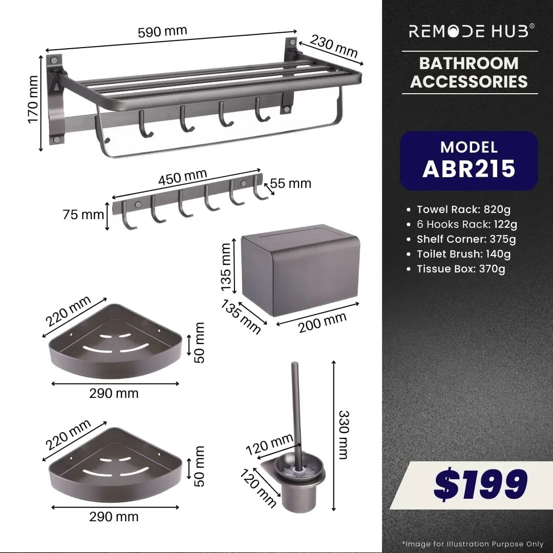Remode Hub Bathroom Accessories 5-IN-1 Set