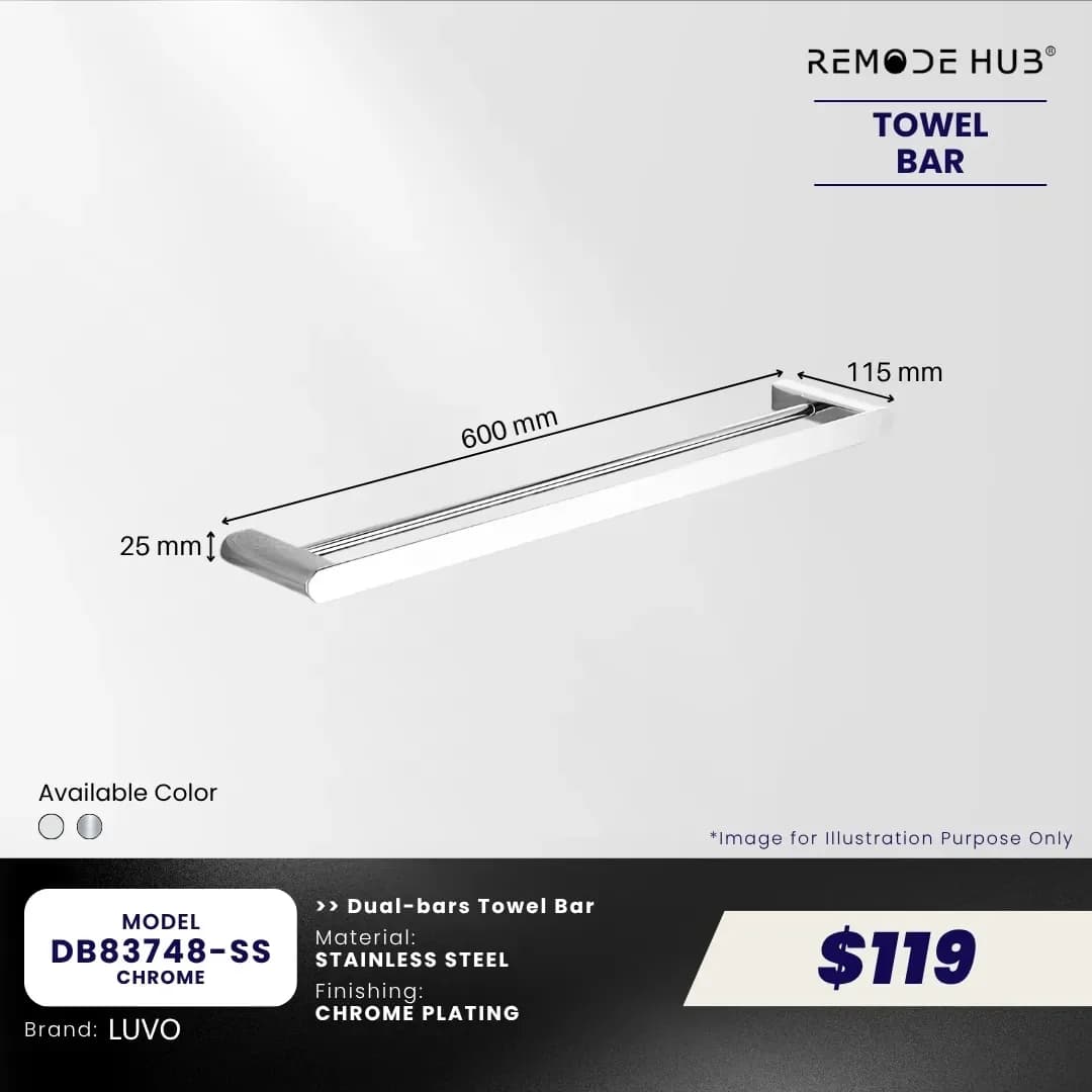 Remode Hub Towel Bar Double Rail DB83748-SS
