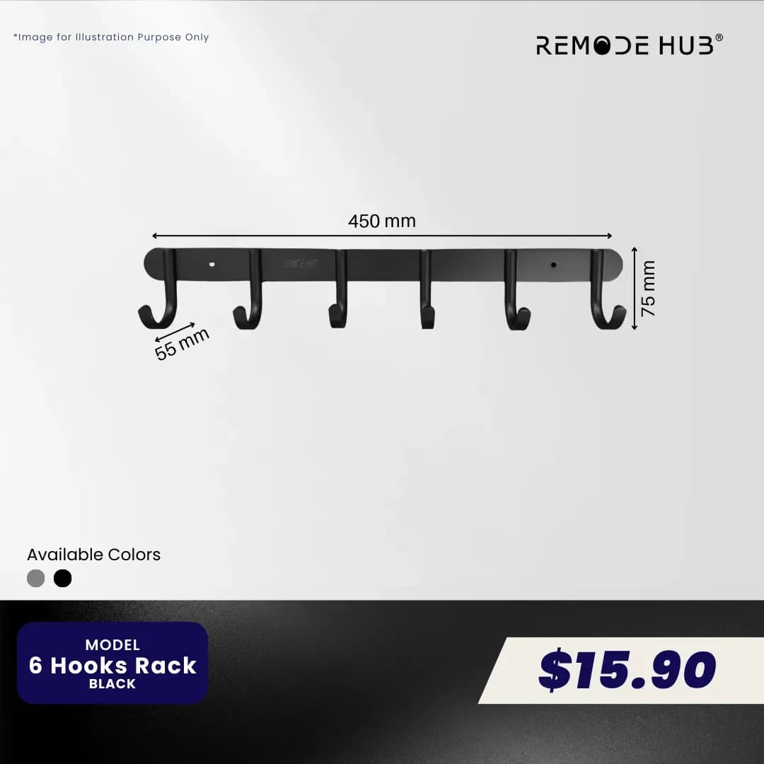 Remode Hub Hook Rack Accessories 6-Hook
