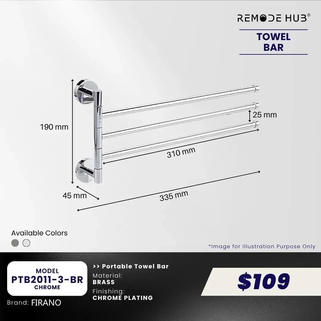 Remode Hub Premium Towel Bar 3-Tier PTB2011-3-BR