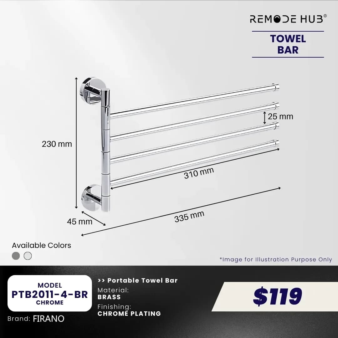 Remode Hub Premium Towel Bar 4-Tier PTB2011-4-BR