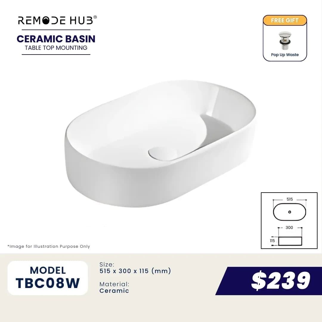 Remode Hub TBC08W Ceramic Basin