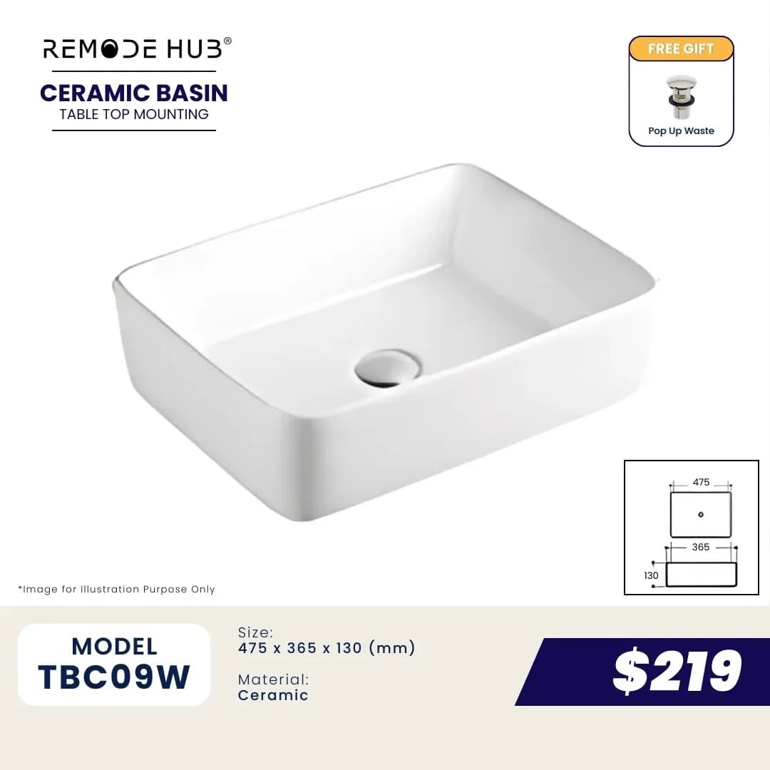 Remode Hub TBC09W Ceramic Basin