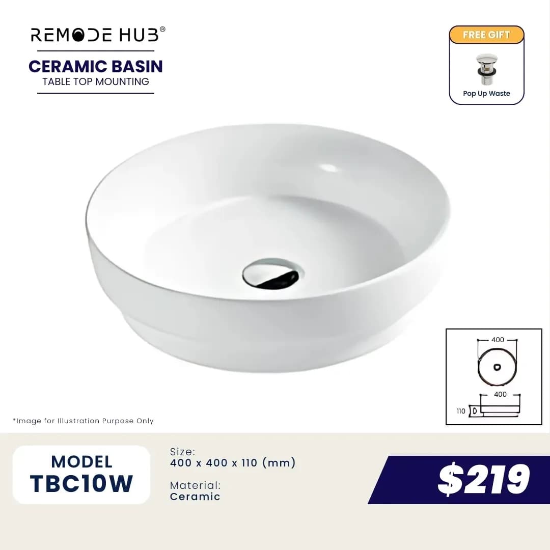Remode Hub TBC10W Ceramic Basin