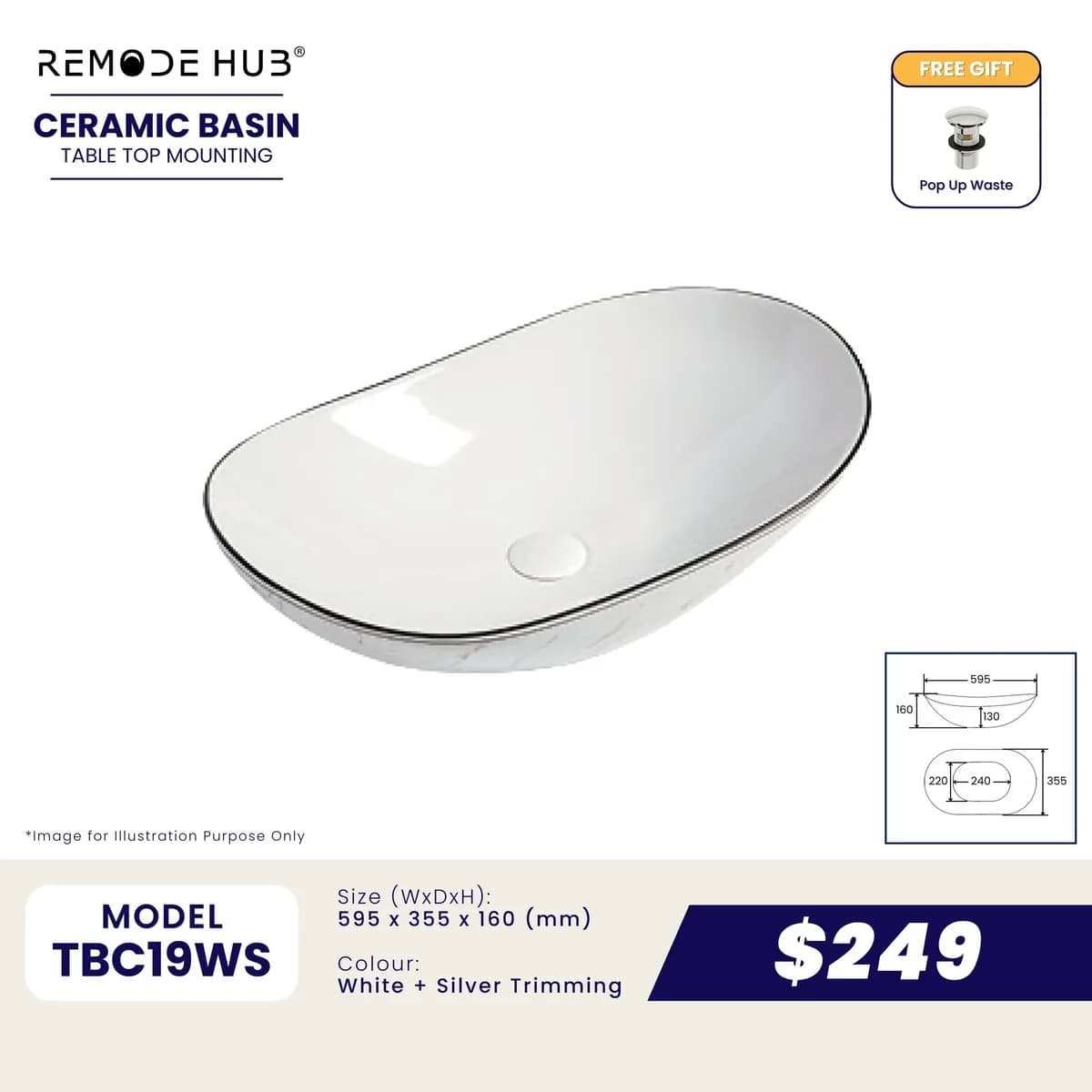 Remode Hub TBC19 Ceramic Basin