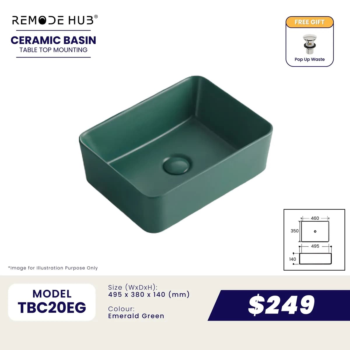 Remode Hub TBC20EG Ceramic Basin