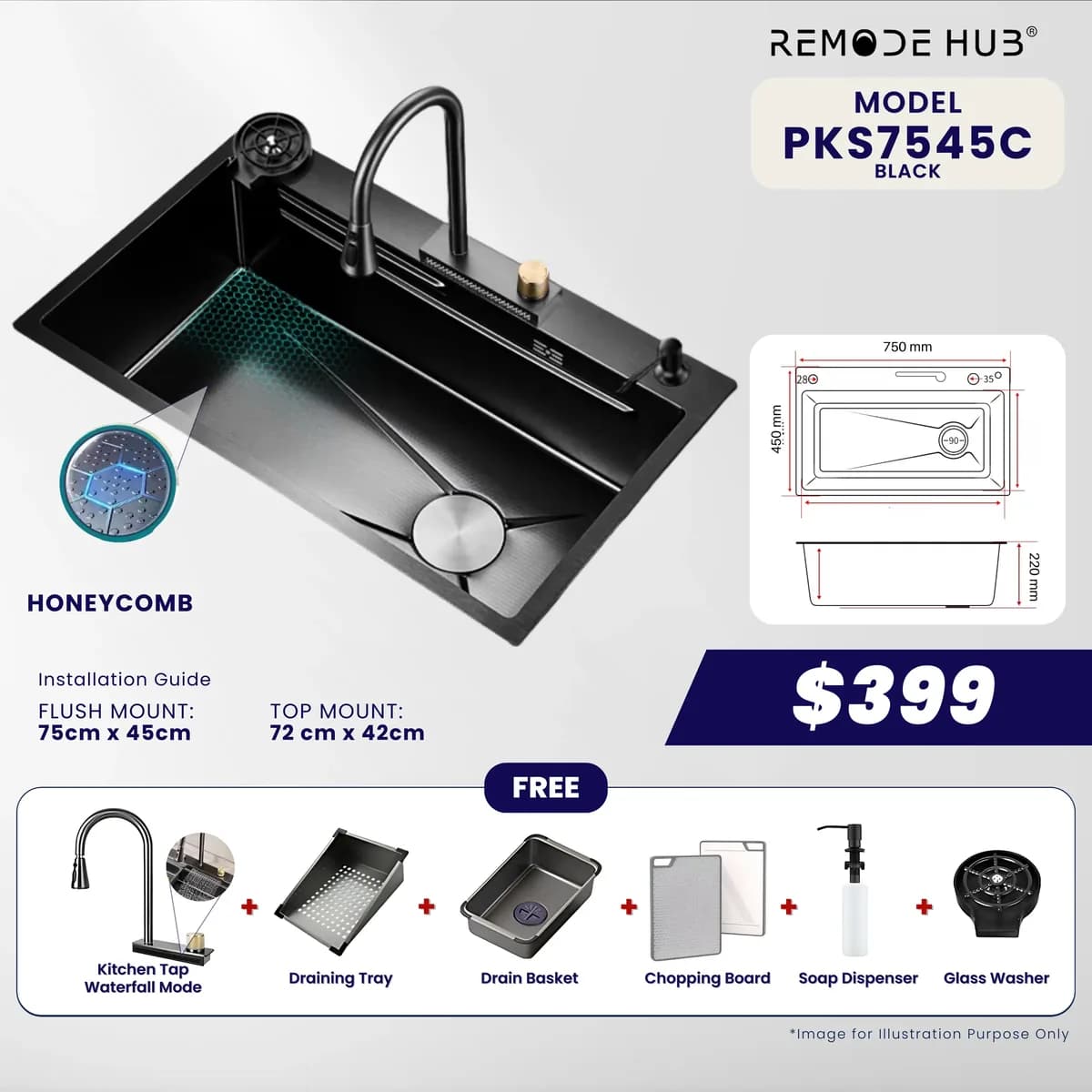 Remode Hub Kitchen Sink PKS7545C