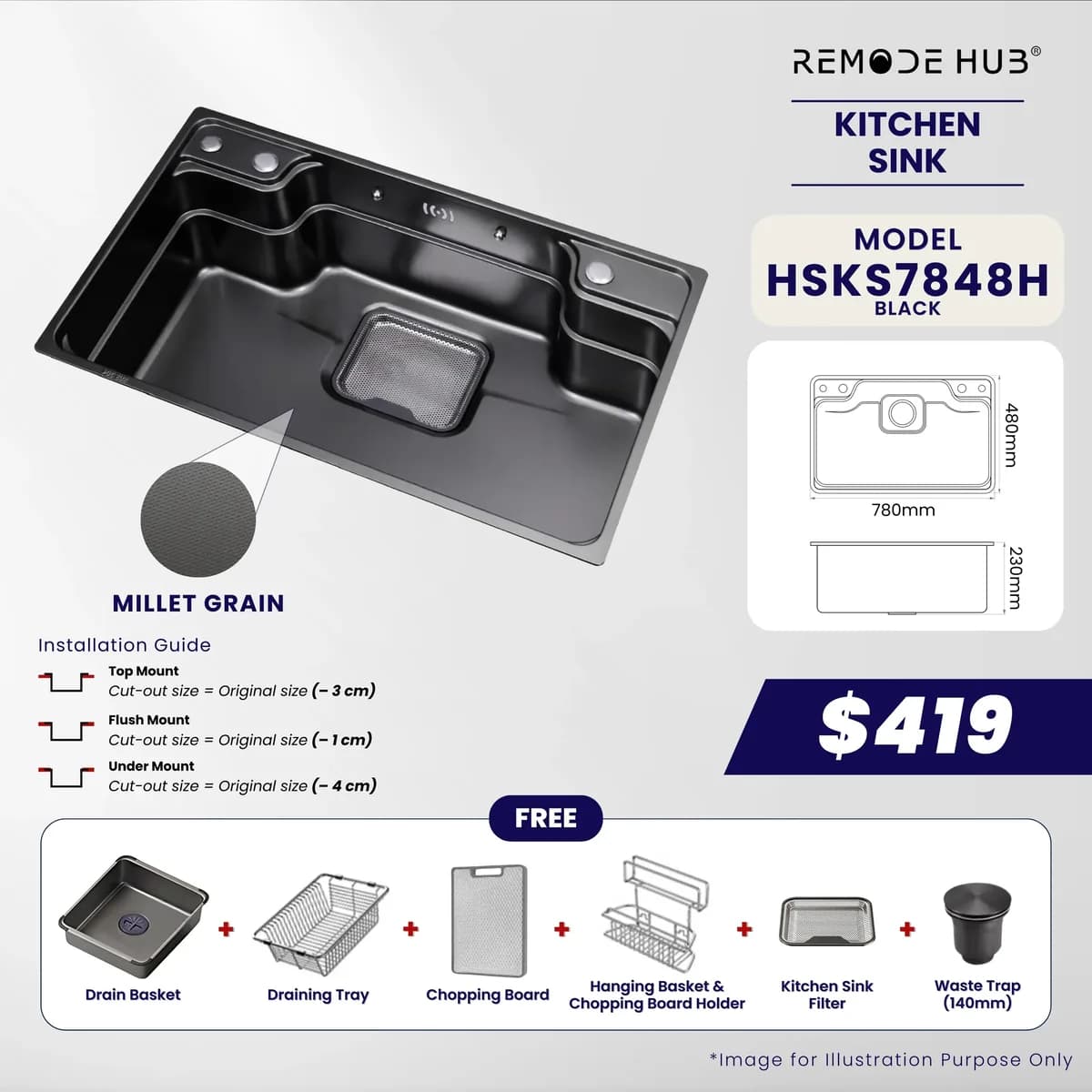 Remode Hub Kitchen Sink HSKS7848H