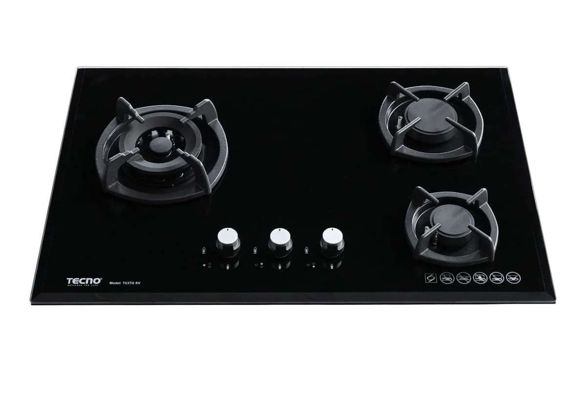 Tecno 3-Burner 75cm Glass Hob with Inferno Wok Burner T23TGSV