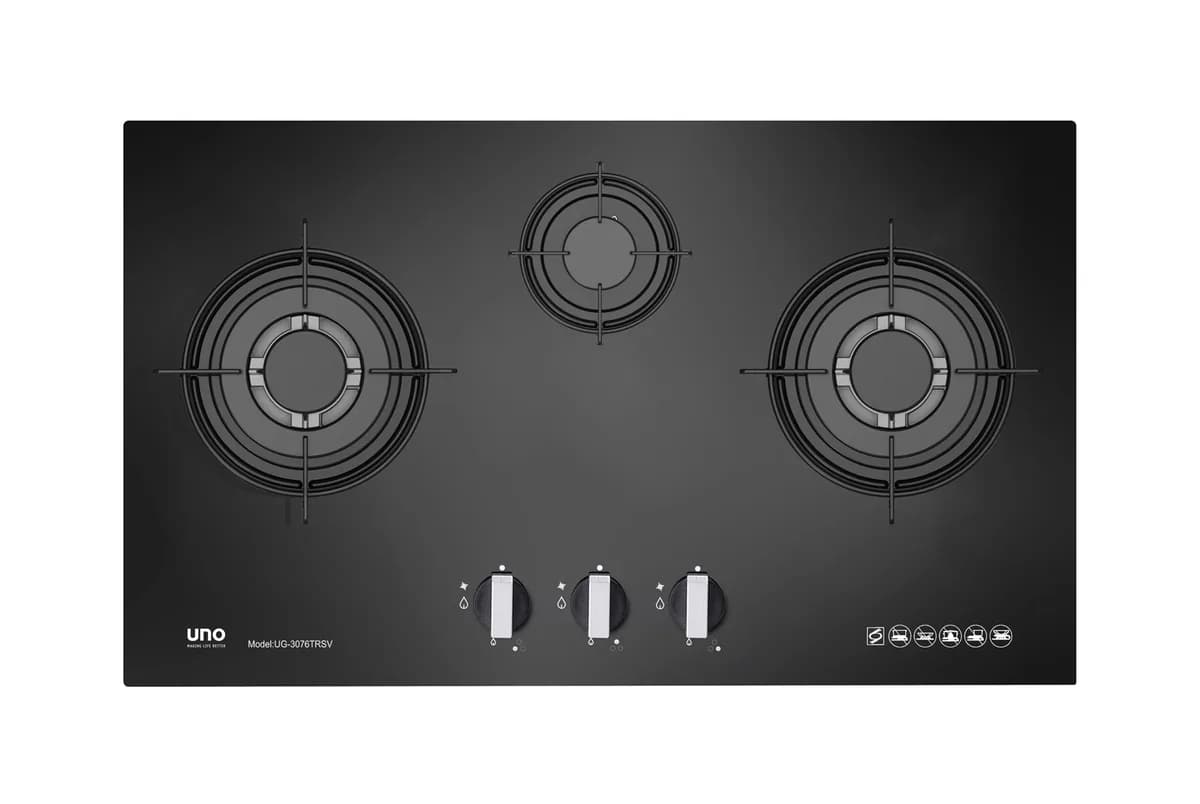 Uno 3-Burner 76cm Glass Gas Hob UG3076TRSV