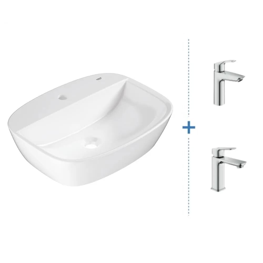 GROHE Bau Vessel Square Basin with Deck & Basin Mixer Bundle