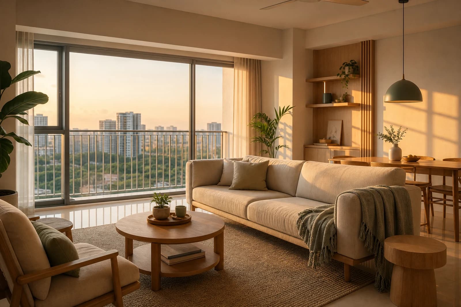 A warm, light-filled Singapore home living room