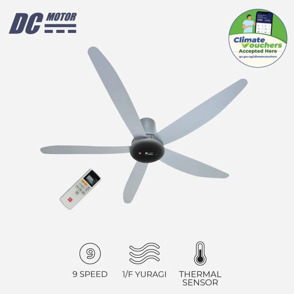 KDK T60AW 5-Blades Remote Control DC Ceiling Fan with Temperature Sensor (150cm)
