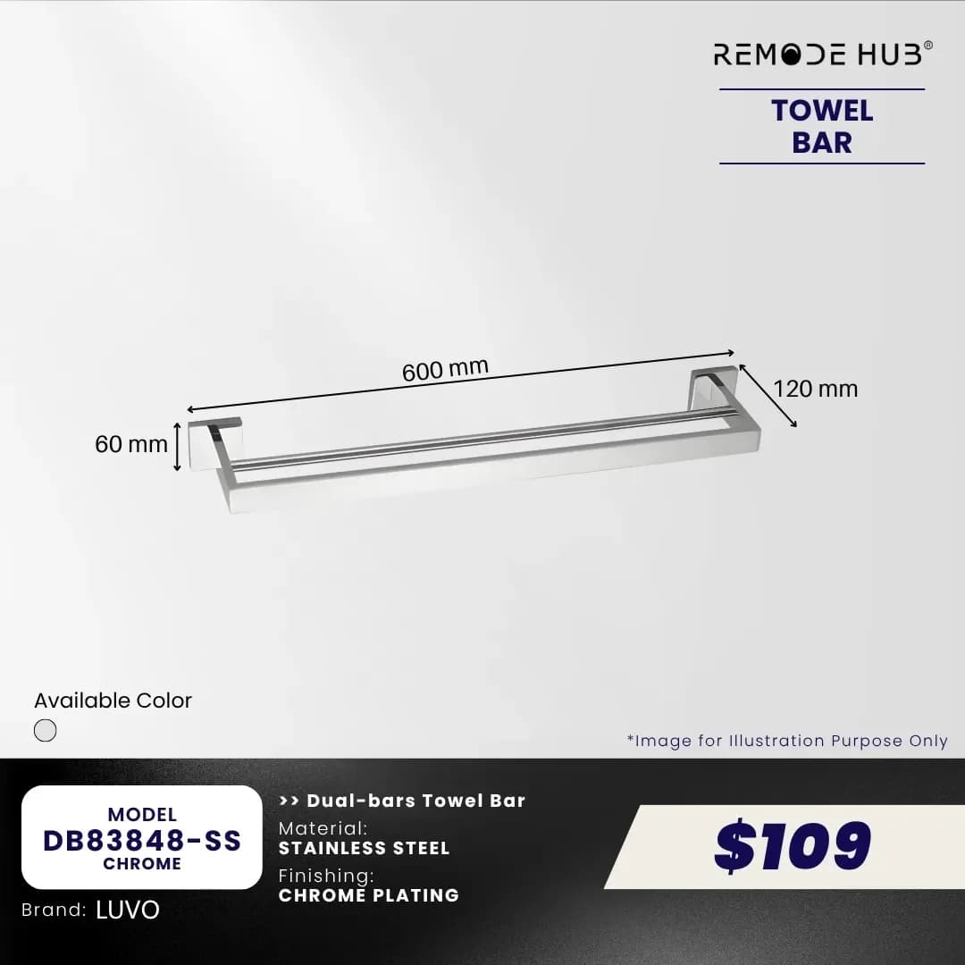Remode Hub Towel Bar Double Rail DB83848-SS