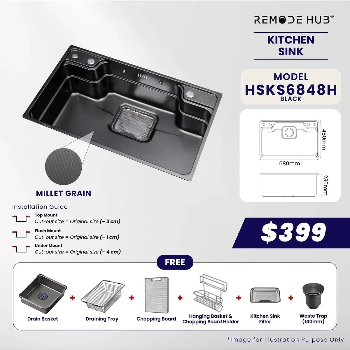 Remode Hub Kitchen Sink HSKS6848H