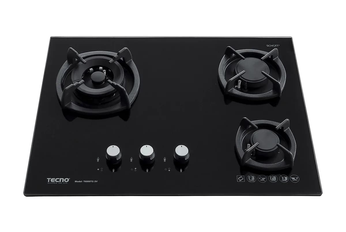 Tecno 3-Burner 65cm Glass Hob with Inferno Wok Burner T6000TGSV
